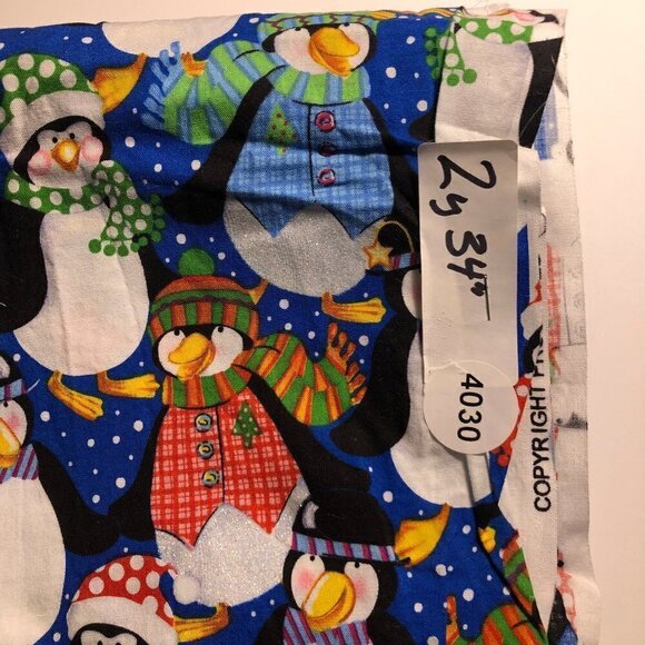 🛒$20 Quilt Cotton Fabric Material Just shy 3 yard Christmas Penguins Blue 4030 - Picture 2 of 3